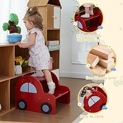 HAHASOLE Wooden Toddler Step Stool for Kids, 2-Step