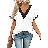 Women Summer Top V Neck Short Sleeve Blouse Casual Loose Tees Comfort Colors Tshirt 2026 Fashion Beach Vacation Clothe