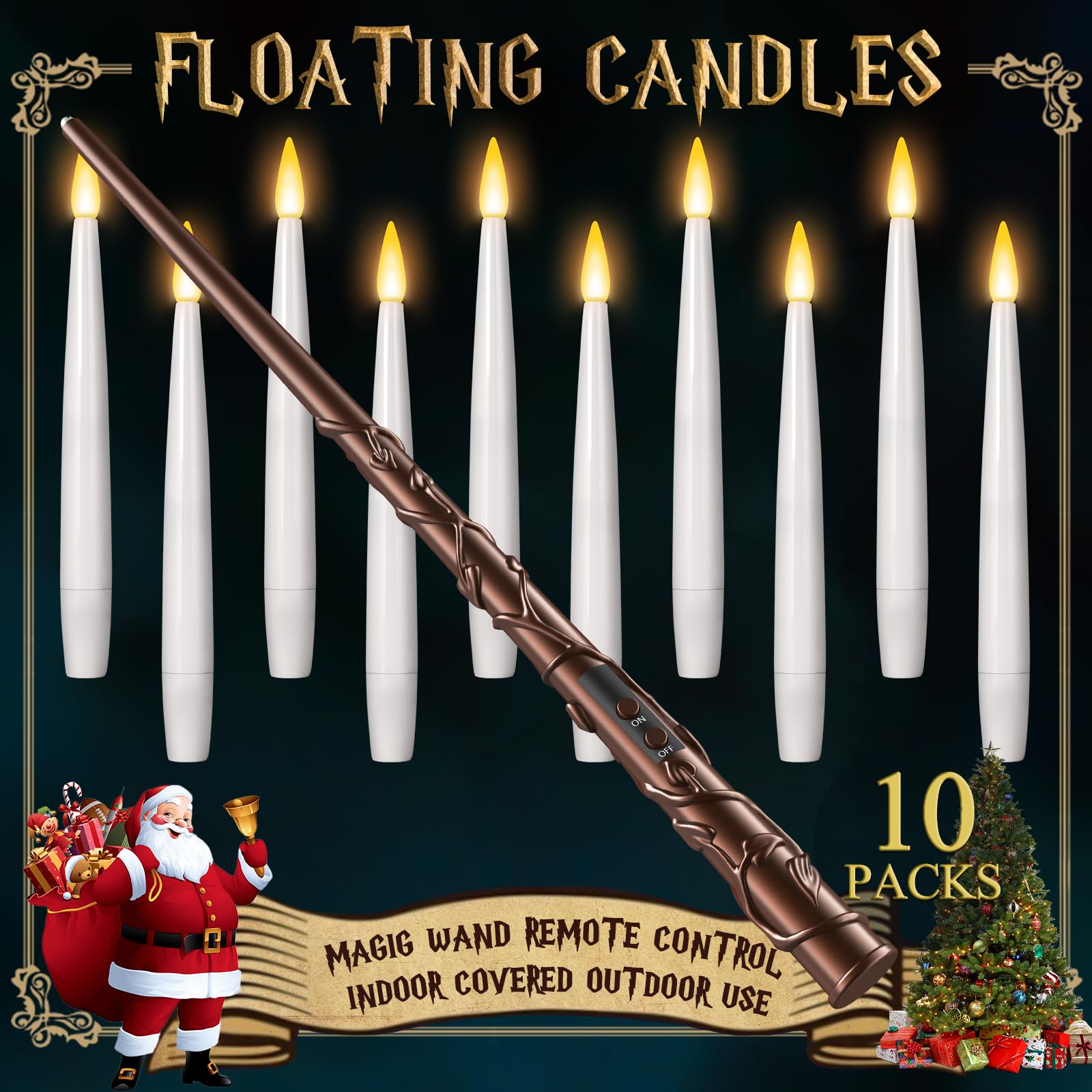 Photo 1 of Floating Candles with Wand 10PCs - Magic Hanging Candles Christmas Decorations Flameless Taper Candles with Remote, Floating Lights Gifts for Window Home Bedroom Wedding Birthday Party Indoor Decor