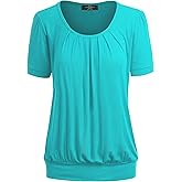Made By Johnny Women's Scoop Neck Short Sleeve Pleated Front Blouse Tunic Top Plus Size