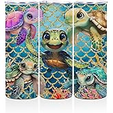 Cute Sea Turtle Decor Tumbler, 20 oz Tumbler, Insulated Coffee Mug, Stainless Steel Thermal Cup with Lid, Vacuum Travel Cup, Friendship Christmas Birthday Sea Turtle Gifts for Women Men Girls Boys
