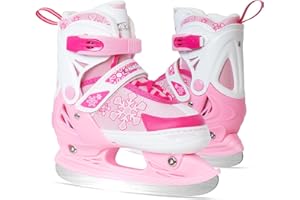 Nattork Adjustable Kids Ice Skates - 4 Size Adjustable Hockey Lace-Up Skates with Warm Plush Lining, Triple Safety Ankle Support, Stainless Steel Blades - Perfect for Boys and Girls Aged 3-12