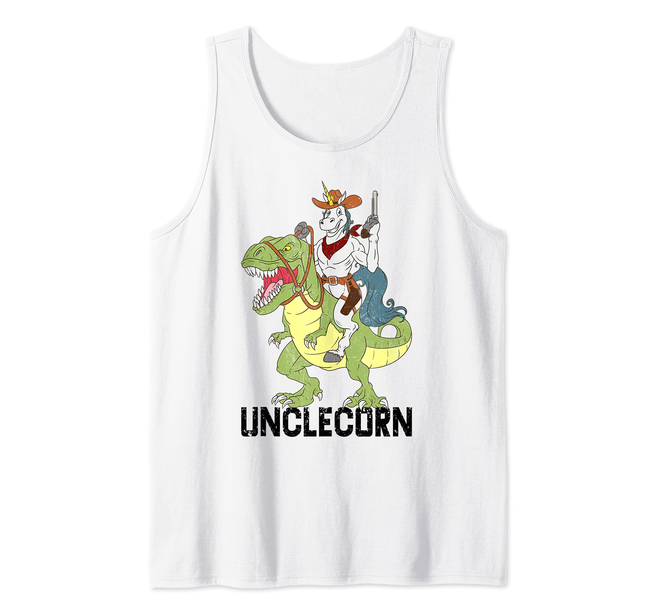 Uncle Unicorn Cowboy Riding Dinosaur T-Rex Unclecorn Sheriff Tank Top