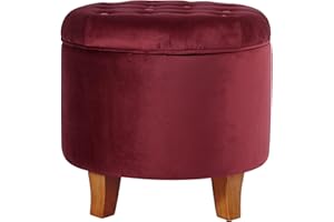 Homepop Home Decor | Upholstered Round Velvet Tufted Foot Rest Ottoman | Ottoman with Storage for Living Room & Bedroom | Decorative Home Furniture, Burgundy Small