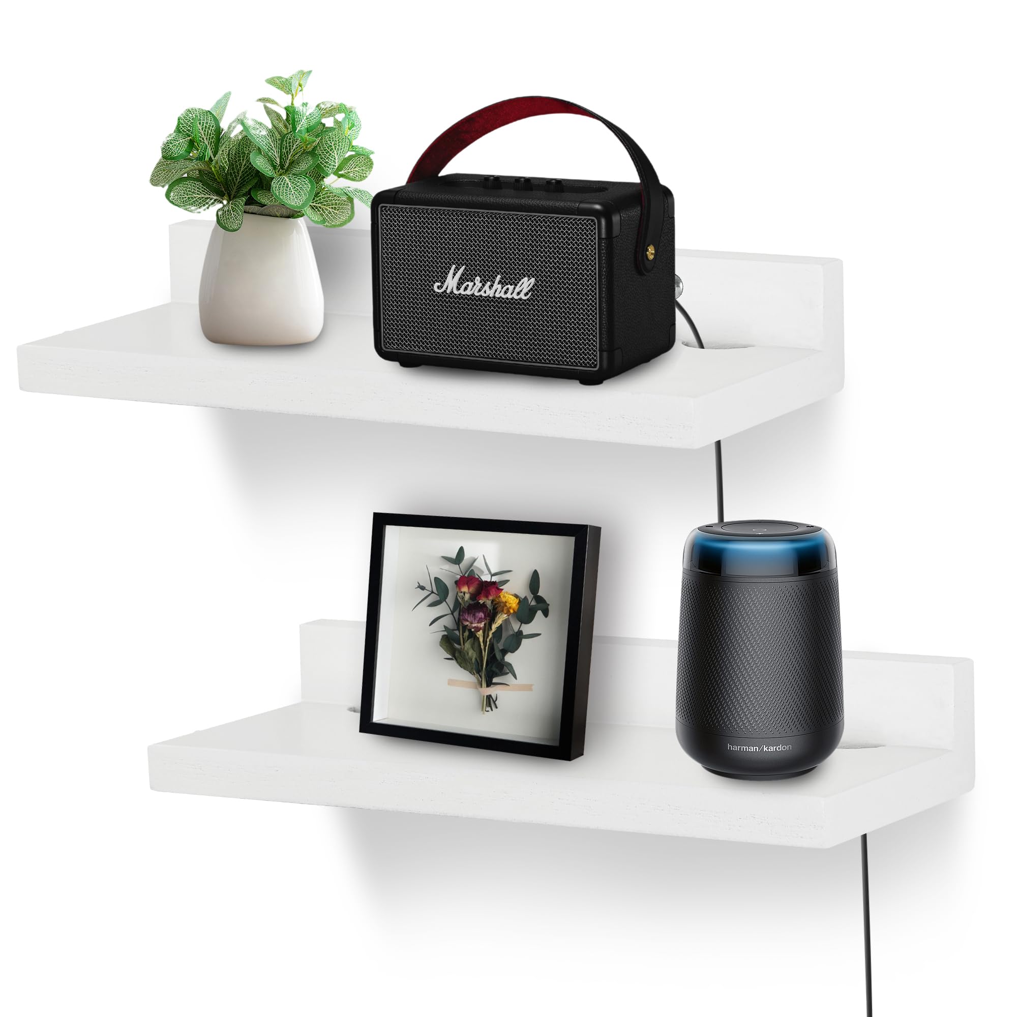 Photo 1 of NIUBEST Small Floating Shelf for Wall,9 Inch Wall Mounted Shelf with Cord Hole,Small Display Shelves for Cameras, Webcam, Router,Smart Speaker,Action Figures-2 Pcs?White?