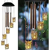 newvivid Solar Owl Wind Chimes Outdoor,Solar Wind Chimes for Outside,Hanging Lights Warm LED Garden Patio Yard Decor,Gardening Gifts for Wife Mother Grandmom,Christmas Yard Decorations