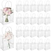 Josojoou 50Pcs Plastic Gift Bags with Handles, Small Clear Gift Bags for Favors, Reusable PVC Clear Tote Bag Goodie Bag Bulk for Wedding, Baby Shower, Birthday, Retail(5.9" x 5.1" x 2.75")