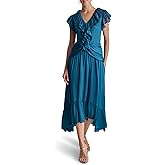 DKNY Women's Sleeveless V-Neck High Low Hem Ruffle Front Midi Dress
