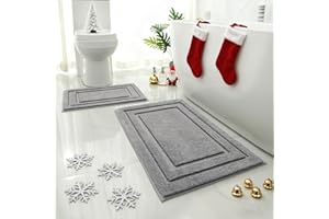 HOMEIDEAS Bathroom Rugs Sets 2 Piece, Super Soft and Absorbent Non Slip Microfiber Machine Washable Bath Mat Set (20" x 32" + 16" x 24", Grey)