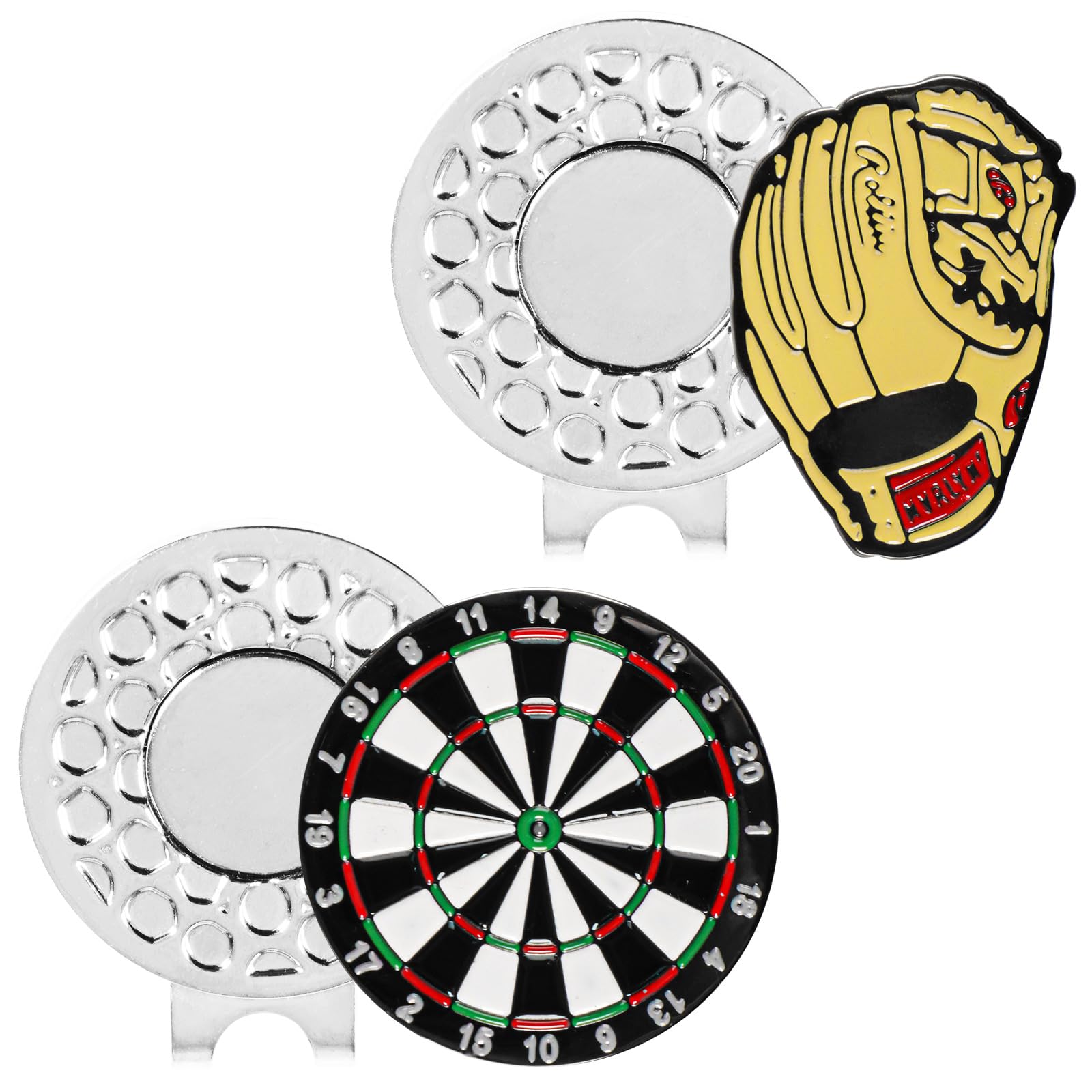 AXKAL Magnetic Stylish Golf Ball Markers with Hat Clip 1/2 Pack, Premium Strong Magnetic Golf Accessory for Cap Bag Shirt, Ideal Golf Gift for Women & Men (2PCS, Baseball & Target)