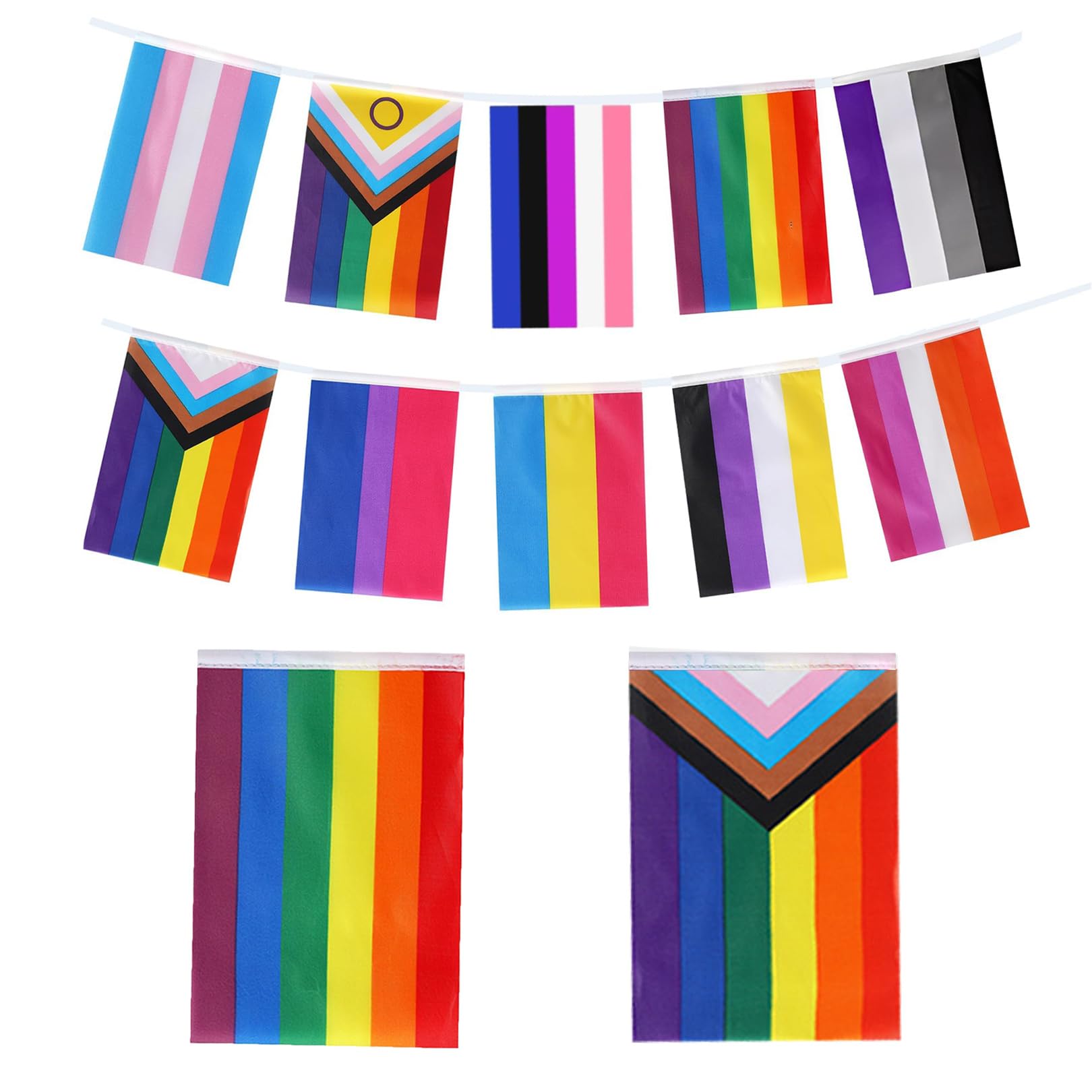 30 Pcs Pride Bunting Flag Decorations,Rainbow Progress Flags Banner Decoration,Gay LGBTQ Party Colorful Ceiling Hanging Pennant Decor,Intersex Banners,for Garden Outdoor Office Accessorie (14 * 21cm)