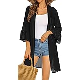 CHICGAL Womens Kimono for Summer Puff Sleeve Cardigan Casual Loose Fit Beach Cover Ups Resorts Swimwear