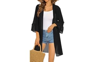 CHICGAL Women's Kimono Cardigans Floral Chiffon Loose Open Front Casual Summer Tops