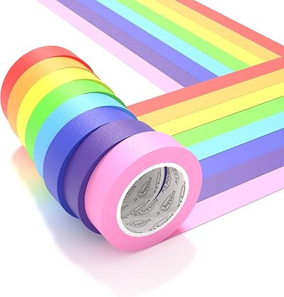JFA Supplies Rainbow Masking Tape Set 8 Rolls 1.5cm x 12m Crafts Office Home DIY