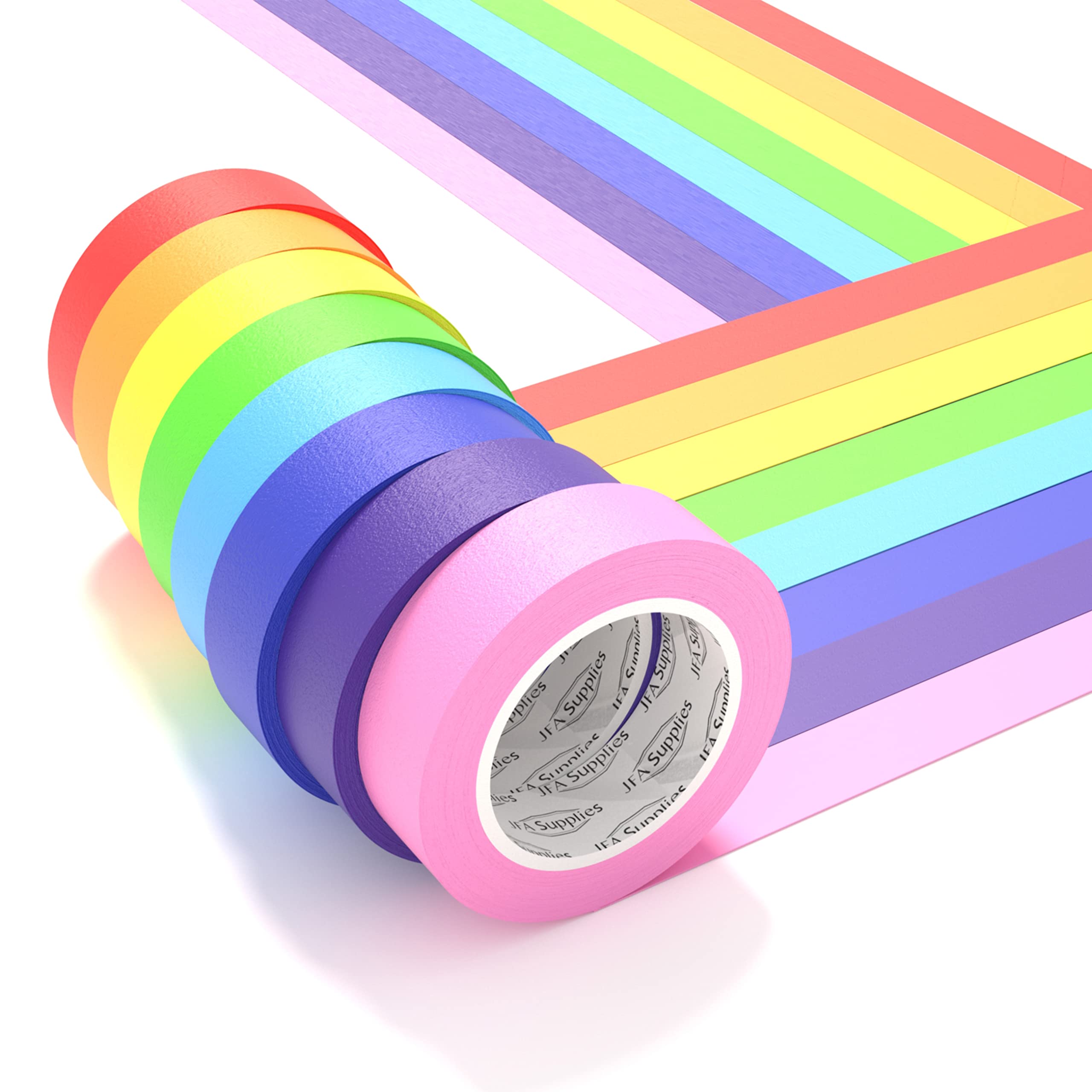 JFA Supplies 8 Rolls Rainbow Masking Tape Set - 8 Colours for Home, Office & Crafts - 1.5cm x 12m