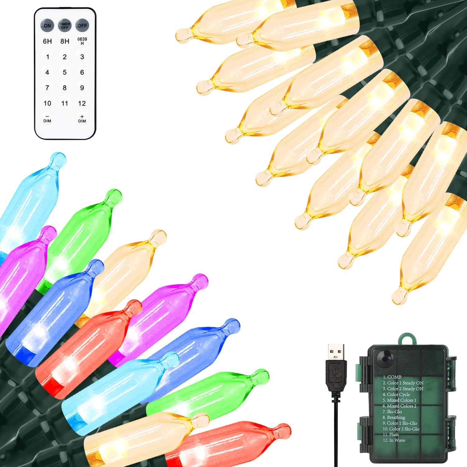 Photo 1 of Green Convenience Christmas Lights 33ft 100 LED Battery String Lights with Timer Memory Function USB or Battery Powered Waterproof String Lights for Indoor Outdoor Decoration