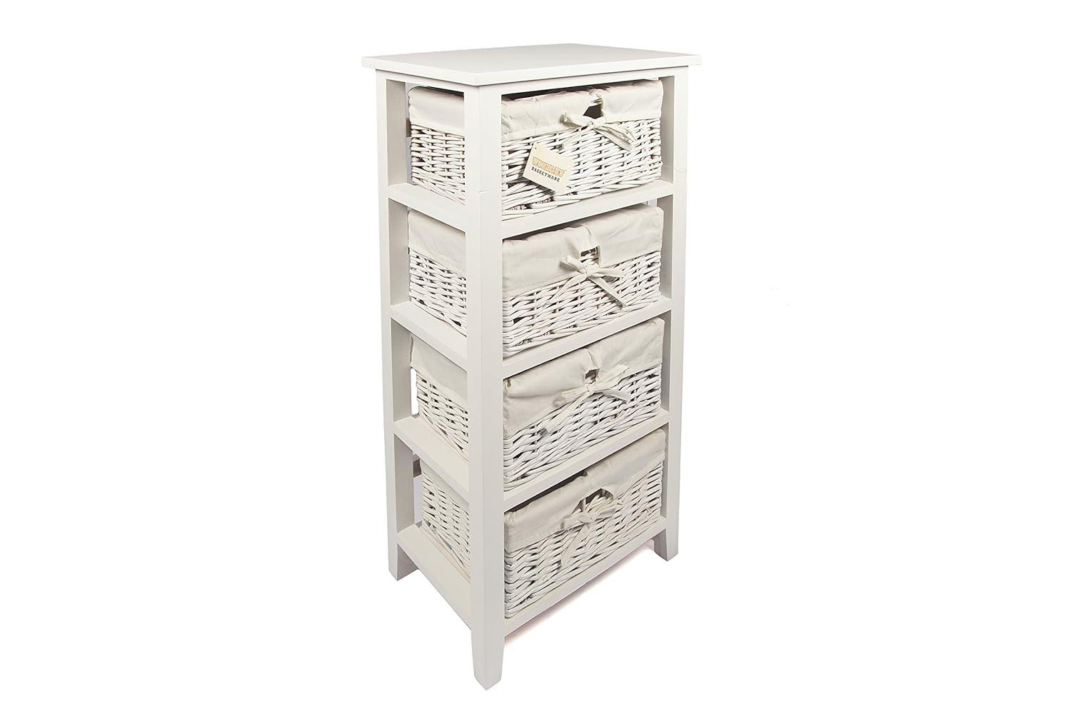 Woodluv 4 Drawer Wooden Storage Cabinet With Wicker Drawers