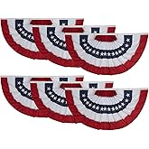 Bradford 6 Pack American Bunting Flags 3x6 ft for Outdoor Made in USA Embroidered USA Bunting Flags with 3 Brass Grommets, US Pleated Fan Flag Patriotic Half Fan for 4th of July Memorial Day