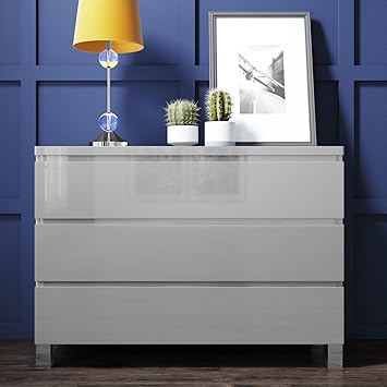 Jenson Grey High Gloss 3 Drawer Chest Amazon Co Uk Kitchen Home