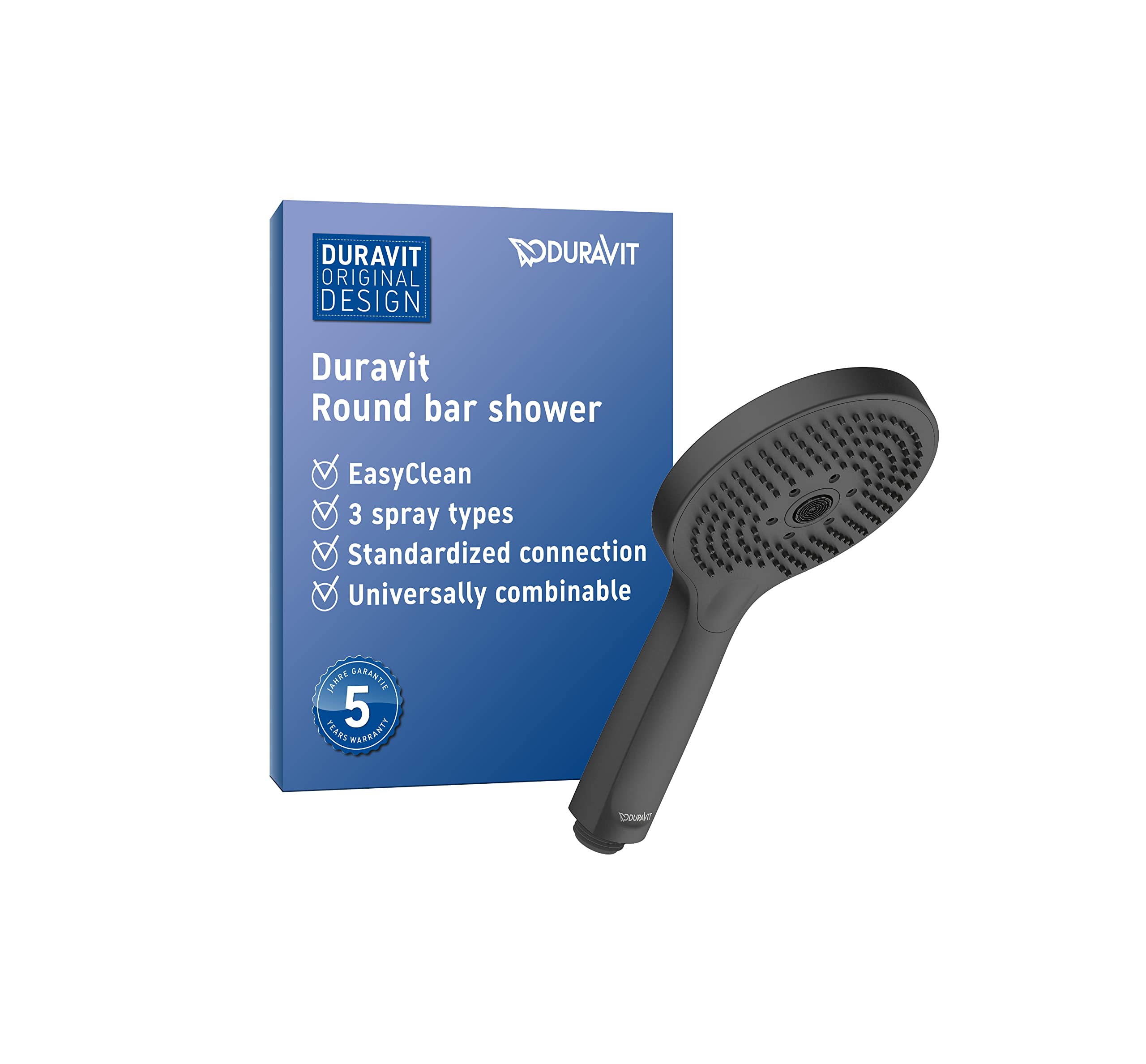 Duravit Universal Shower Head, Handheld Shower Head with 3jet Types (Rain, Pulse, Mono), Shower Head Round (Ø 120 mm), Easy to Clean, Black Matt