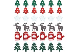 200 Pcs Christmas Wooden Buttons, Fengek Snowflake Gloves Christmas Tree Sewing Buttons for Christmas DIY Art Crafts Project