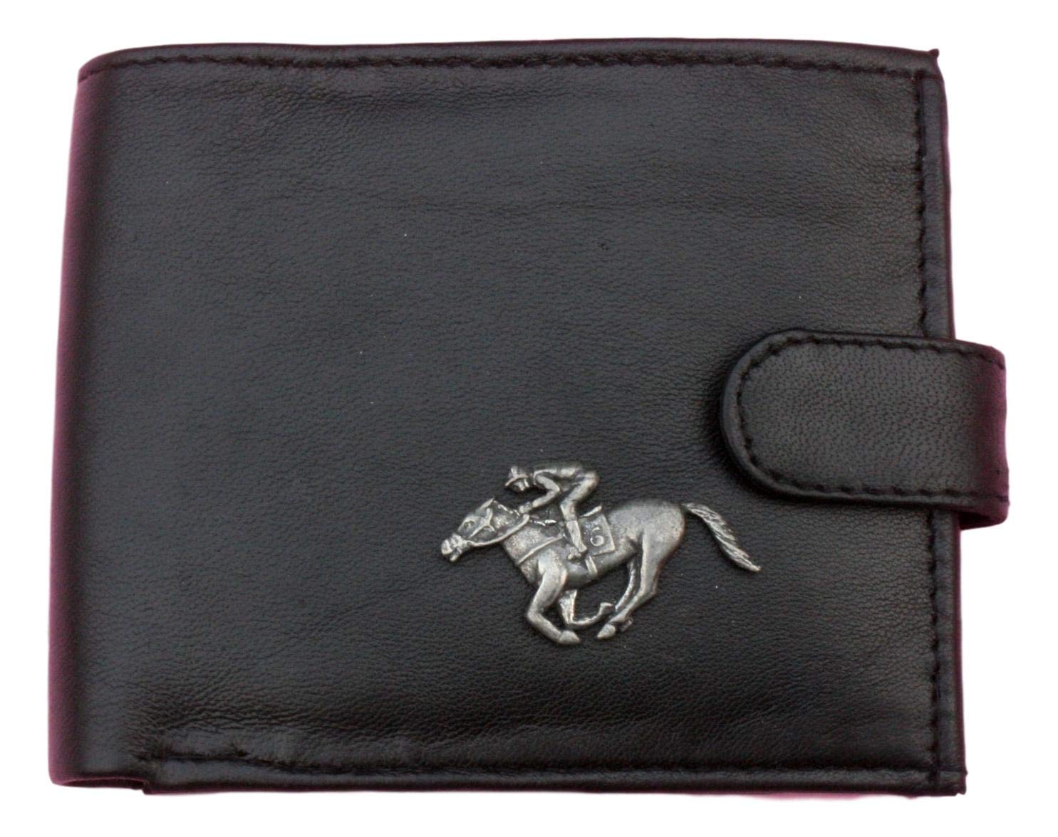 Horse Racing Black Leather Mens Wallet RFID Protection