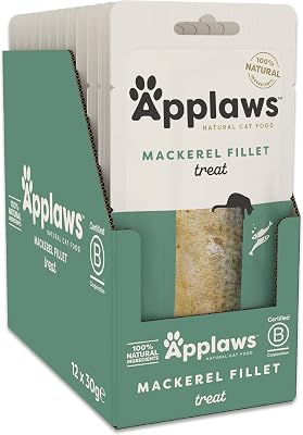 100% Snack Natural Cat Snack Lombo de Cavala Inteiro para Gatinhos, Adultos e Gatos Idosos - Pacote de 12 Saquinhos de 30g