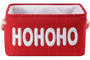 INough Christmas Gift Basket, Large Red Empty Storage Basket with Handle, Holiday Organizer for Toys, Gifts, Baby Items and Home Christmas Decorations