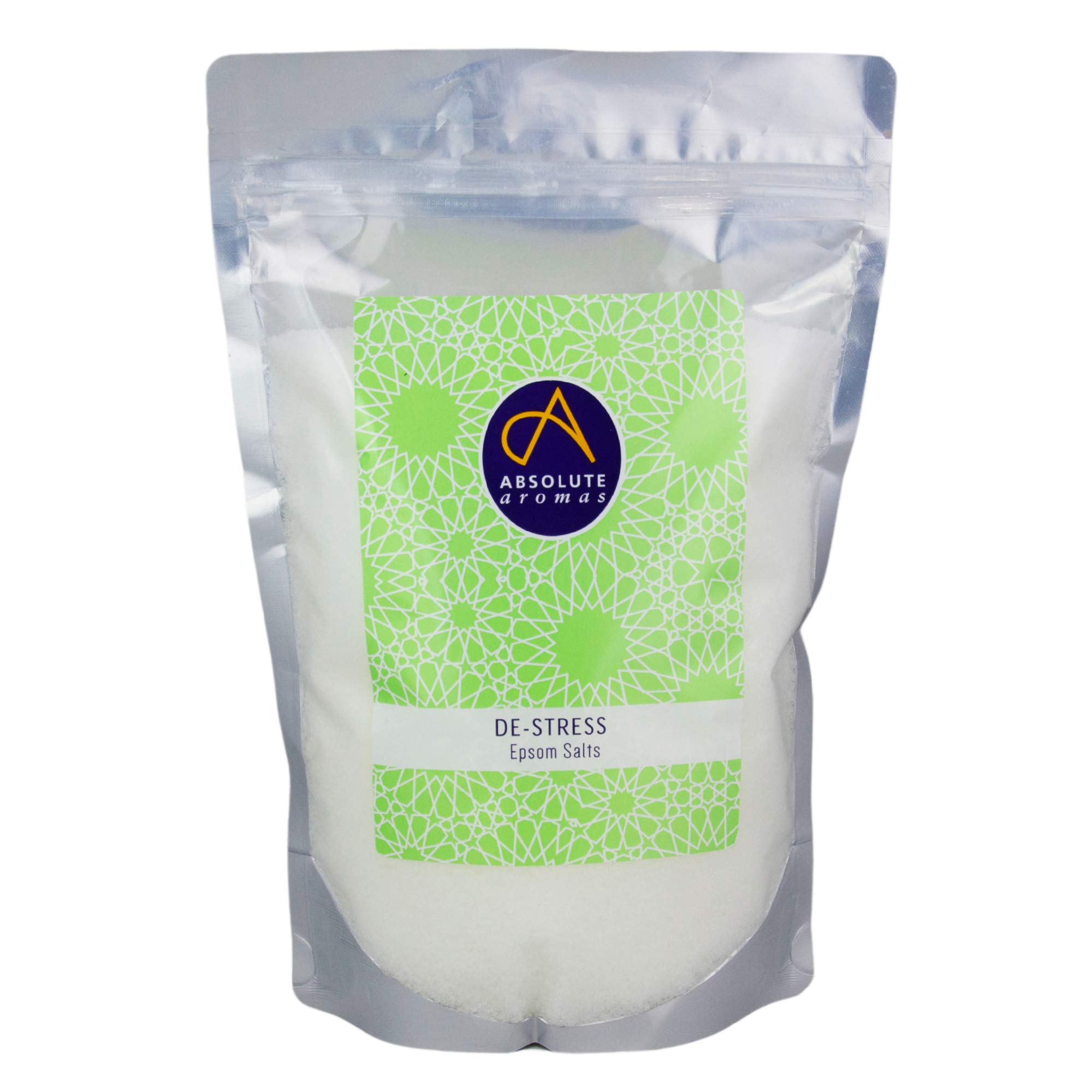 Absolute Aromas De-Stress Epsom Bath Salt 1kg - Magnesium Sulphate Infused with 100% Pure Essential Oils - Bergamot, Frankincense, Rose, Jasmine and Lavender Oils - Relieve Daily Tensions