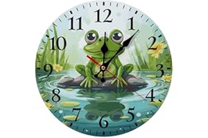 FekiLoot Frog in A Pond Wall Clock Round for Home, Battery Operated Wall Clocks for Bedroom, Fashionable Silent Non-Ticking C