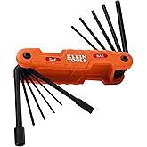 Klein Tools 70550 Hex Wrench Key Set, 11 SAE Sizes, Heavy Duty Folding Allen Wrench Tool with Extra Long Hex Keys