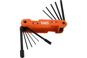 Klein Tools 70550 Hex Wrench Key Set, 11 SAE Sizes, Heavy Duty Folding Allen Wrench Tool with Extra Long Hex Keys