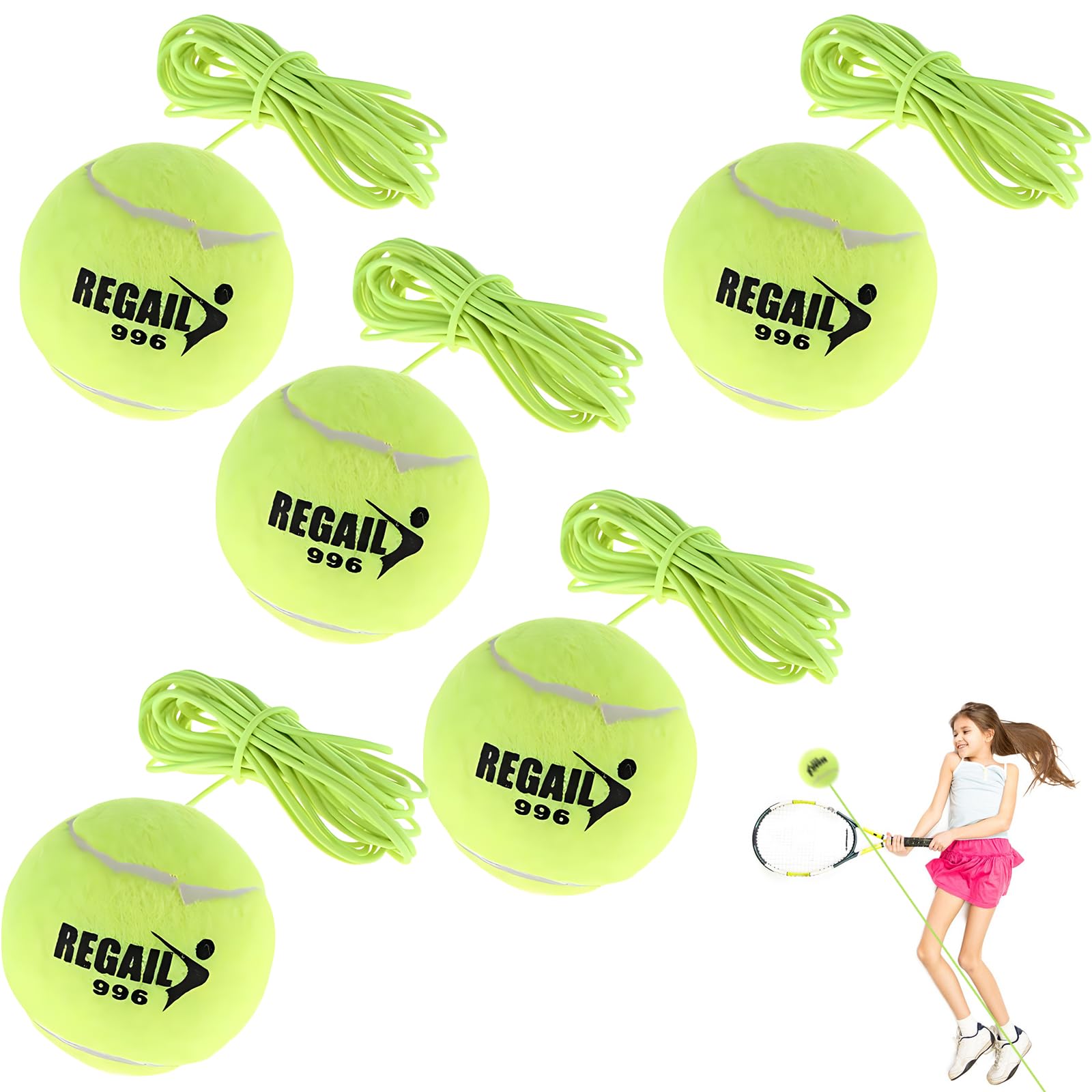 Snowtain 5 Pcs Tennis Ball and String Replacement, Self Practice Tennis Ball Trainer Resiliency, Ball and Tether Replacement