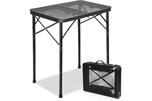 E EASTSTORM 2ft Folding Grill Table, Adjustable 3 Heights Portable Picnic & Camping Outdoor Table for BBQ, Garden, Patio, Tailgate & Travel — Compact, Sturdy, Easy to Store, 23.62" x 15.74", Black