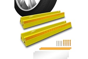HOXWELL 2 Pcs 18'' Parking Car Wheel Stopper for Garage with 2 Installation Methods, Heavy Duty Tire Stops with Reflective Tapes, Car Parking Aids for Garage, Yellow