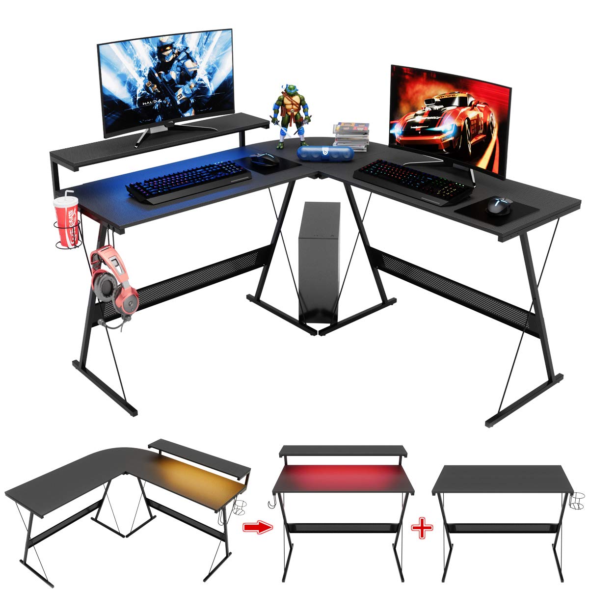 Buy Bestier LShaped Led Gaming Computer Desk, RGB Strip Light Modern
