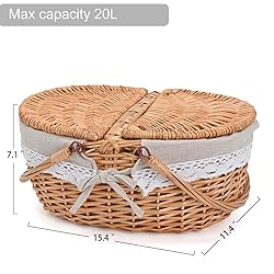 Wicker Picnic Basket with Removable Liner Empty