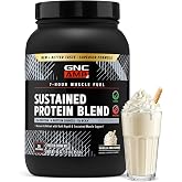 GNC AMP Sustained Protein Blend, Vanilla Milkshake, 30 Oz, 26 Servings | Seven-Hour Muscle Fuel for Sports Nutrition, 25g Protein Per Serving, 5g BCAA, Slow-Digesting &amp; Sustained-Release