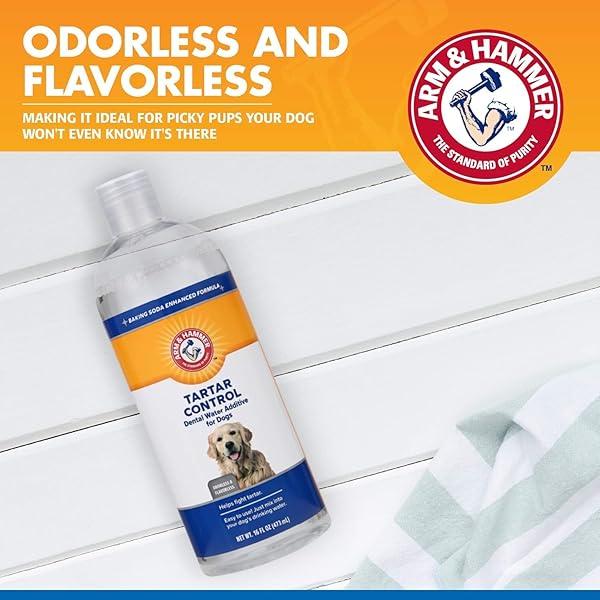 ARM & HAMMER FOR PETS DENTAL WATER ADDITIVE FOR DOGS, TARTAR CONTROL | DOG DENTAL CARE REDUCES PLAQUE & TARTAR BUILDUP WITHOUT BRUSHING | ODORLESS AND FLAVORLESS, 16 FL OUNCES – 2 PACK