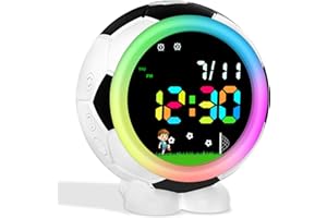DTKID Kids Alarm Clock with Dual Alarms, Snooze, Night Lights, Football Children's Sleep Training Digital Clock, Gift for Boy