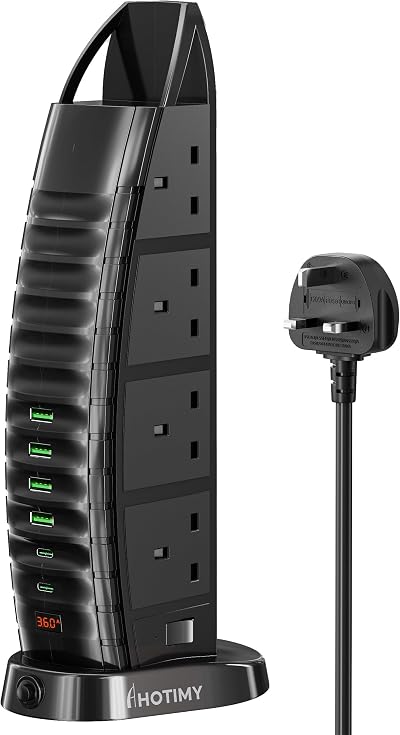 hotimy Tower Extension Lead 8 AC Sockets 6 USB 14-in-1 2M Overload Safe