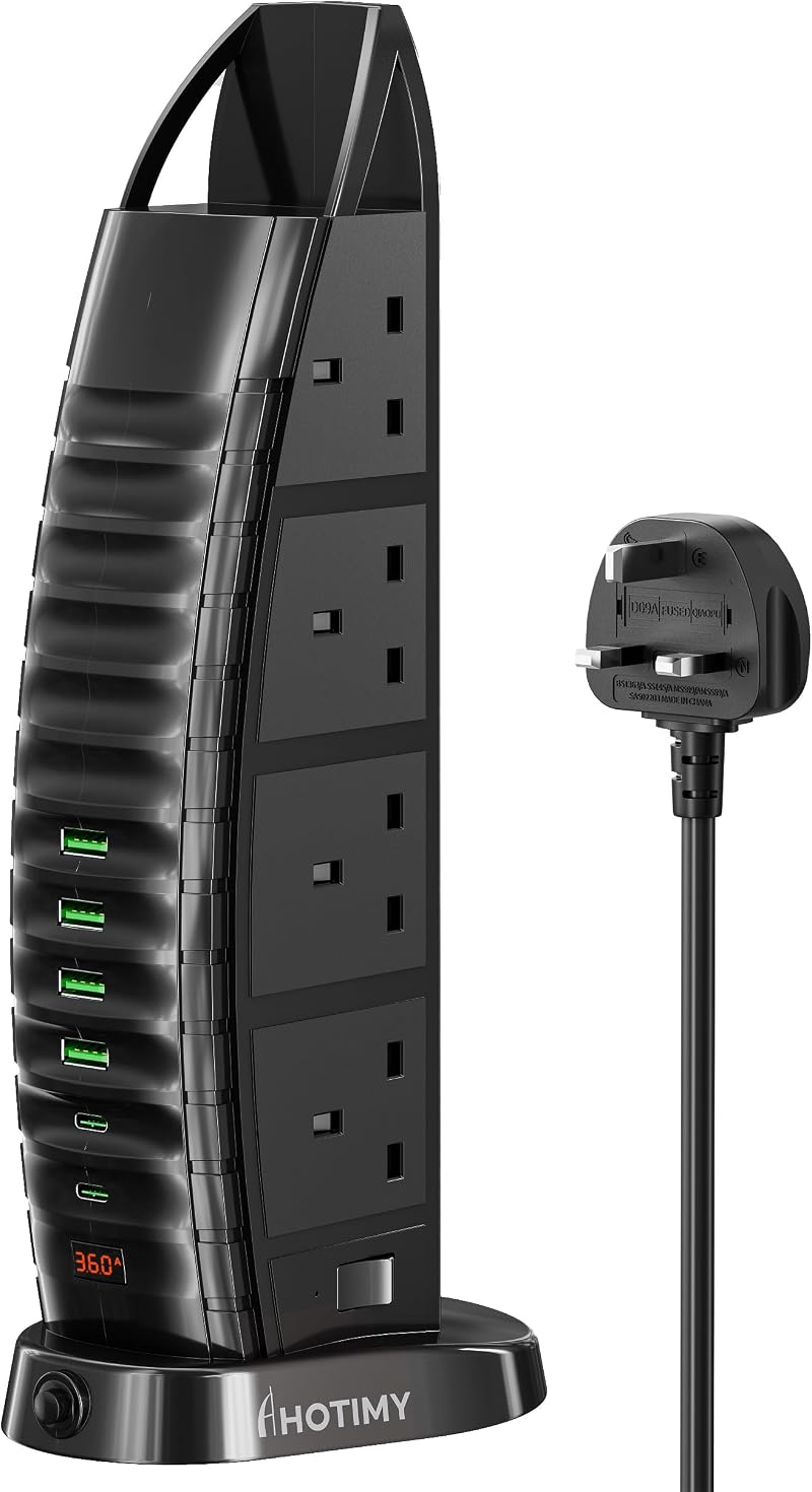 hotimy Tower Extension Lead 8 AC Sockets 6 USB 14-in-1 2M Overload Safe