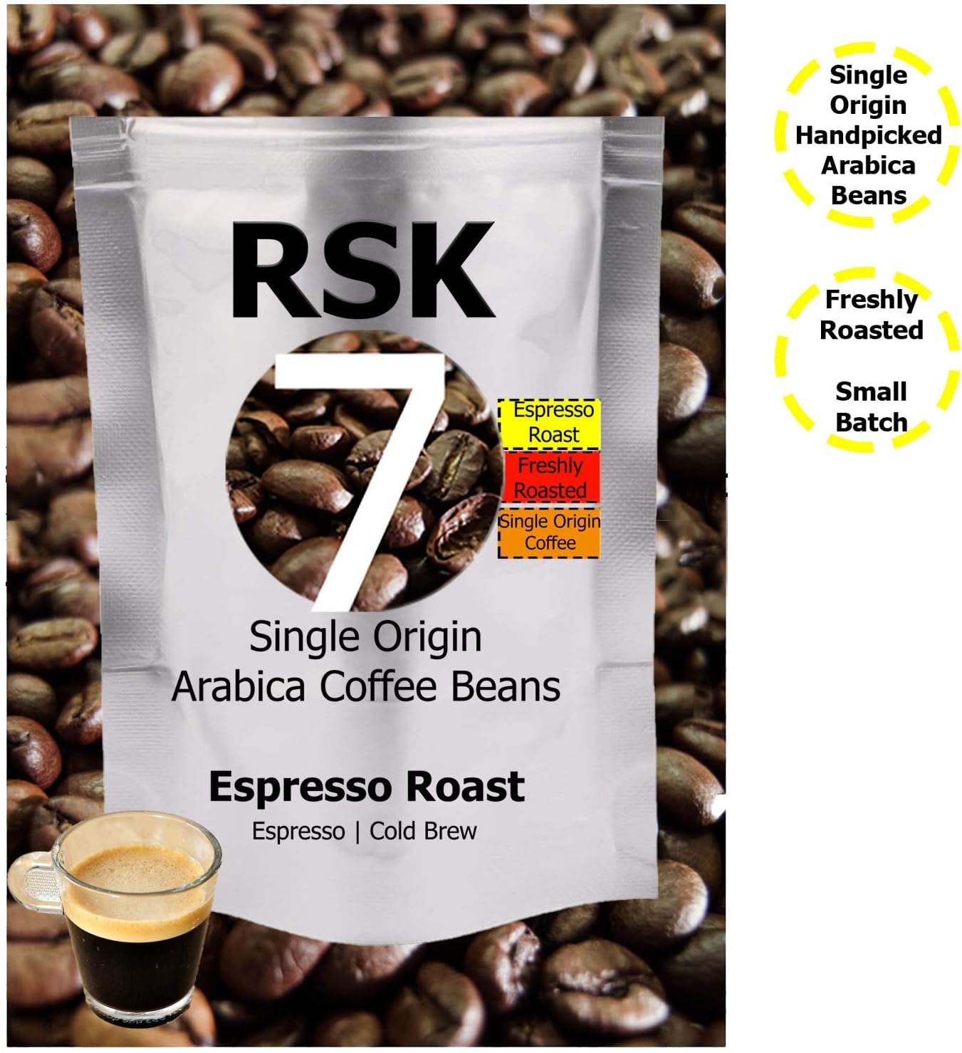 RSK7 Single Origin Arabica Espresso Coffee Beans with Rich Crema ,Filter Coffee for Espresso,Coffee Machines and Cold Brew ,Gourmet Indian Coffee - 100gms Strong Coffee High Caffeine - Whole Beans