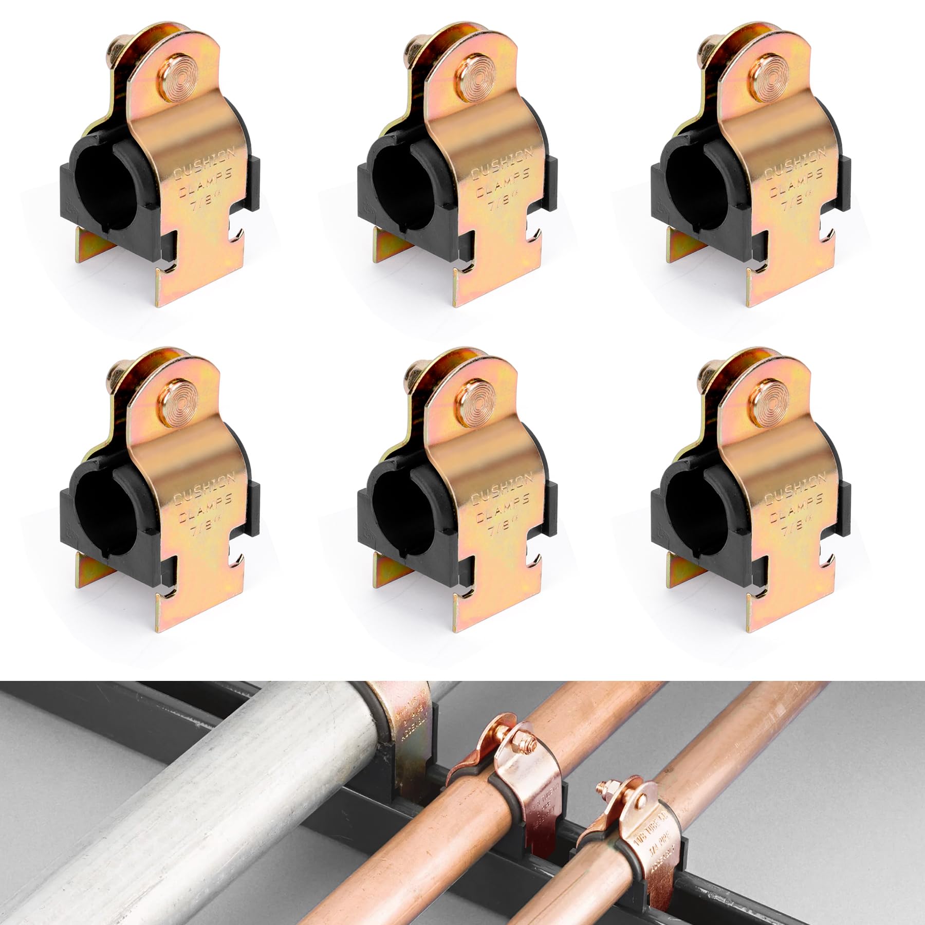 Photo 1 of Forestchill Rubber Cushion Strut Clamp, 6 Pcs High Temperature Resistance Zinc-plated Strut Clamps for Copper Pipes, Galvanized Tubings, PEX Pipes, and Gas Pipings (7/8 Inch)