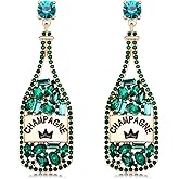 XOCARTIGE Champagne Bottle Earrings Rhinestone Crystal Beaded Champagne Drop Dangle Earrings for Women Wedding Holiday Festive Party Earrings Xmas New Year Gifts