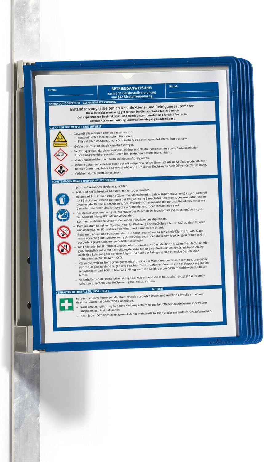 Durable 591407 Display Panel Wall Holder (Vario Magnet Wall 5, with 5 Display Panels A4) Dark Blue