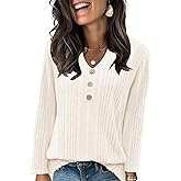 VUTRU Long Sleeve Top for Women Henley Shirts Tunic Sweater Knit Fall Casual V Neck Pullover Loose Fit Dressy with Leggings