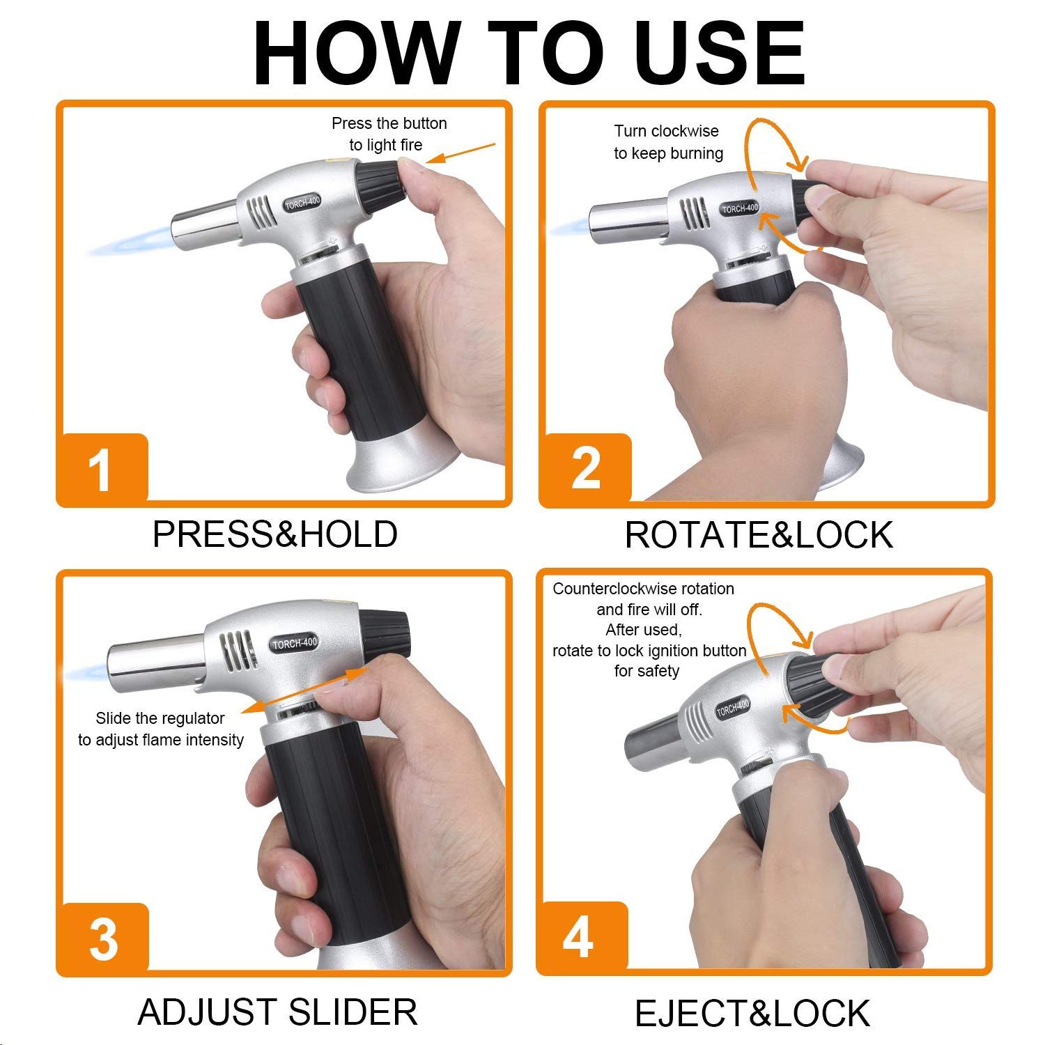 Sondiko Butane Torch, Culinary Torch Refillable Kitchen Butane Torch