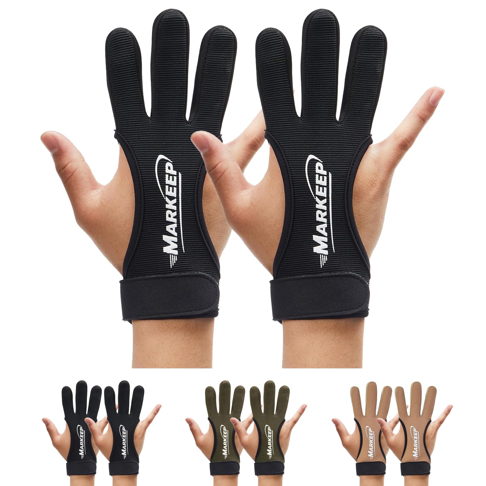 Photo 1 of MARKEEP Archery Gloves 2 Pack Shooting Hunting Leather Guard 3-Finger Guard for Youth Adult Man Woman and Beginner Recurve Arrow Bow Archery Protective Gear Accessories