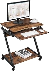 VASAGLE Songmics Z Shape Computer Desk 60x48x73 cm Vintage Brown Wheels view 8